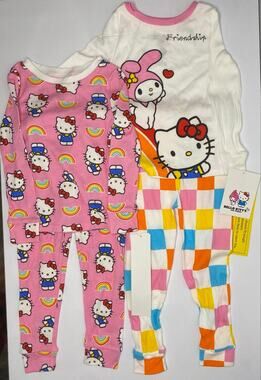 Sanrio Hello Kitty and My Melody Girls' 4-Piece Pajama Sleepwear Set. 2T, NWT